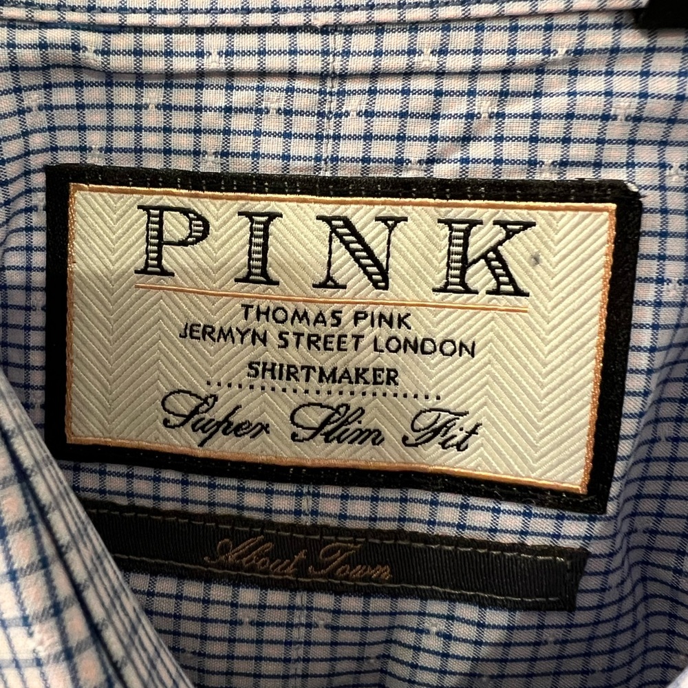 PINK brand men’s slim fit dress shirt (15-1/2 collar) blue/pink/white check - Picture 3 of 5